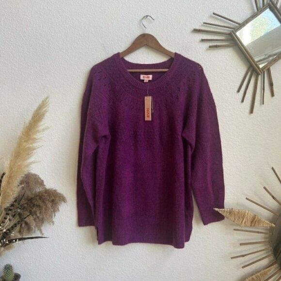 EVRI Women’s Acrylic Purple Pullover Sweater Plus Size 1X NWT Gldola Plum - Picture 1 of 9